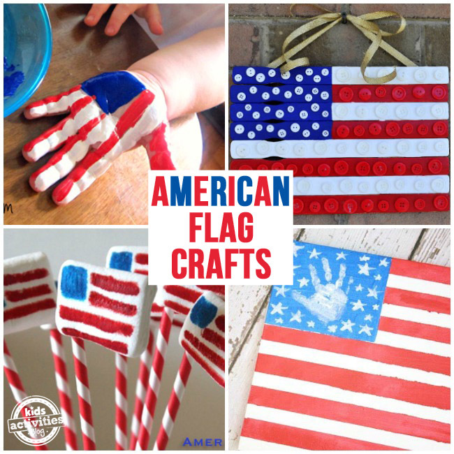 American Flag Crafts for kids using paint, food, wood, buttons and more.
