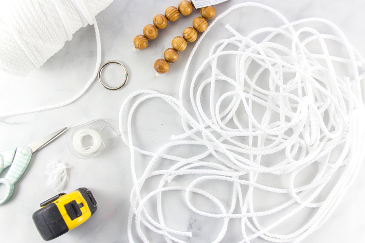 Supplies to make a macrame plant hanger