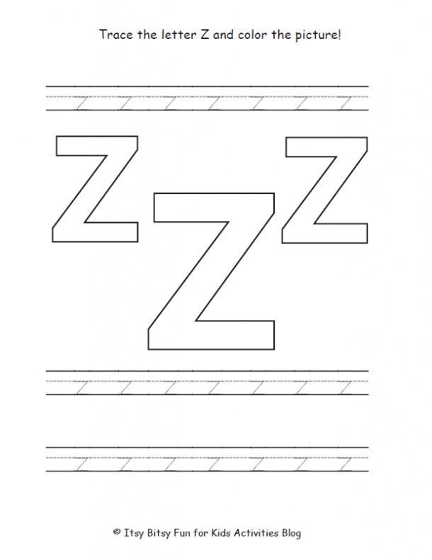 trace the lowercase letter z and color the picture