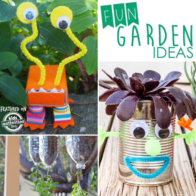 How to build a kids garden using upcycled cans, cardboard, and bottles.