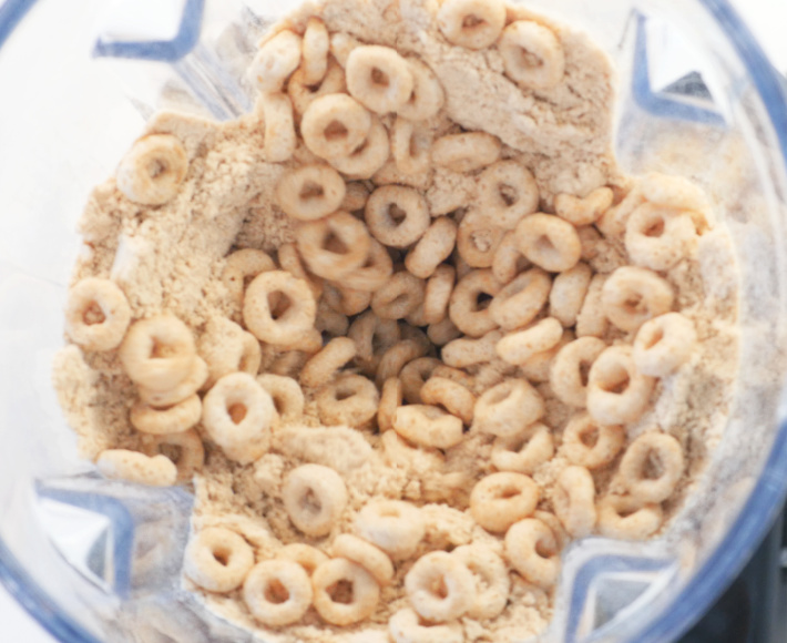 Step 1: Edible Sand out of Cheerios - dry cereal in blender from above