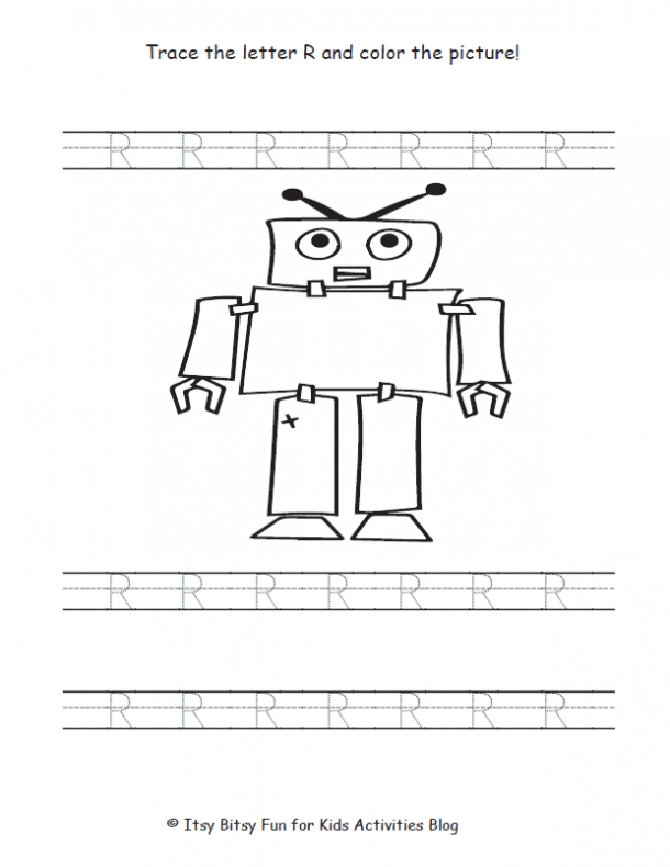 trace the capital r and color the picture