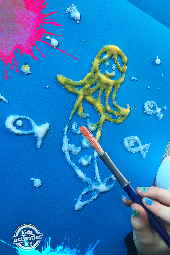 salt and watercolor art process art for kids