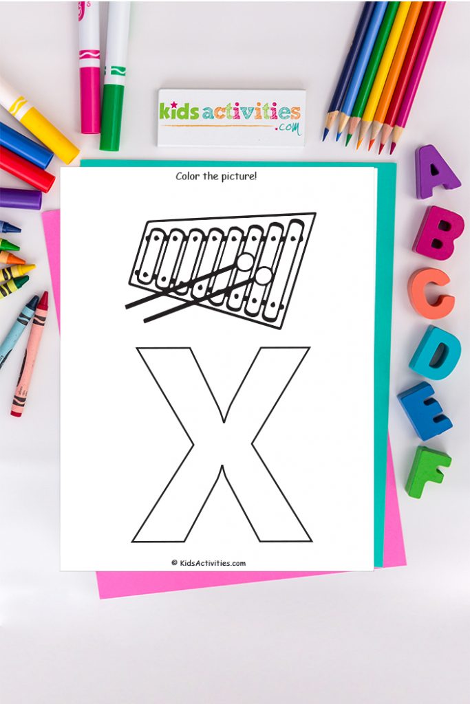 letter x coloring page Kids Activities Blog - color the picture of capital letter  x with xylophone on background of ABCs crayons markers and colored pencils