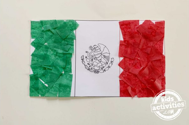 Finished Tissue Paper Flag of Mexico Craft for Kindergartners - Kids Activities Blog