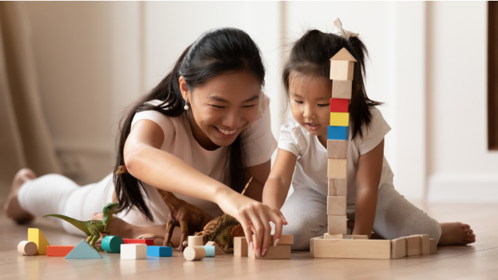 Getting Ready for Kindergarten with Kindergarten Readiness Checklist - Kids Activities Blog - mom and child playing together with blocks