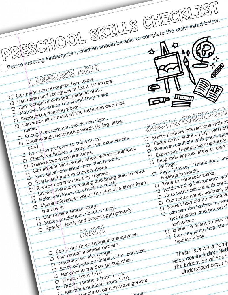 Kindergarten readiness checklist from Kids Activities Blog can be downloaded and printed to help parents and teachers know when starting kindergarten is best