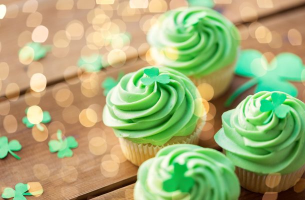 More Green food for the green tea party - pictured are green cupcakes with shamrocks