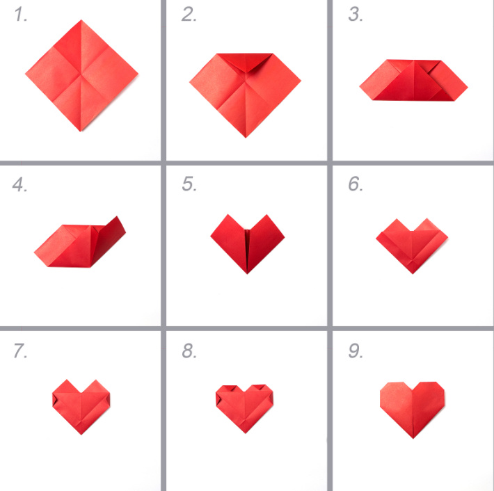Steps to folding an origami heart from square piece of paper - Kids Activities Blog