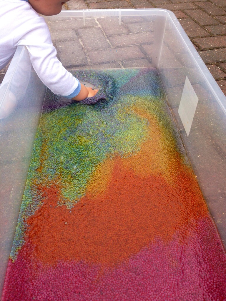 Taste safe rainbow water bead idea for toddlers from The Train drivers Wife