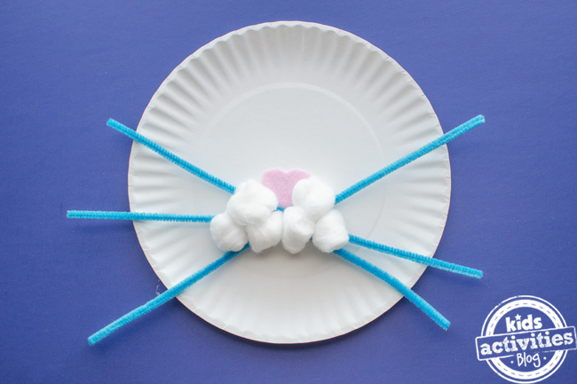 paper plate easter bunny craft - step 6 - add cotton balls on top of the whiskers