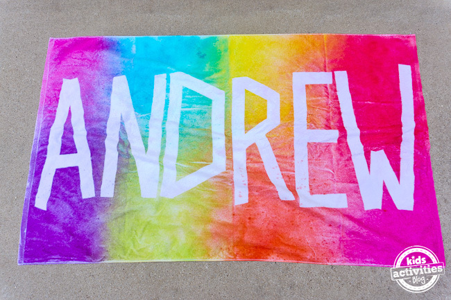 Tie Dye Beach Towel completed with the name 'Andrew'
