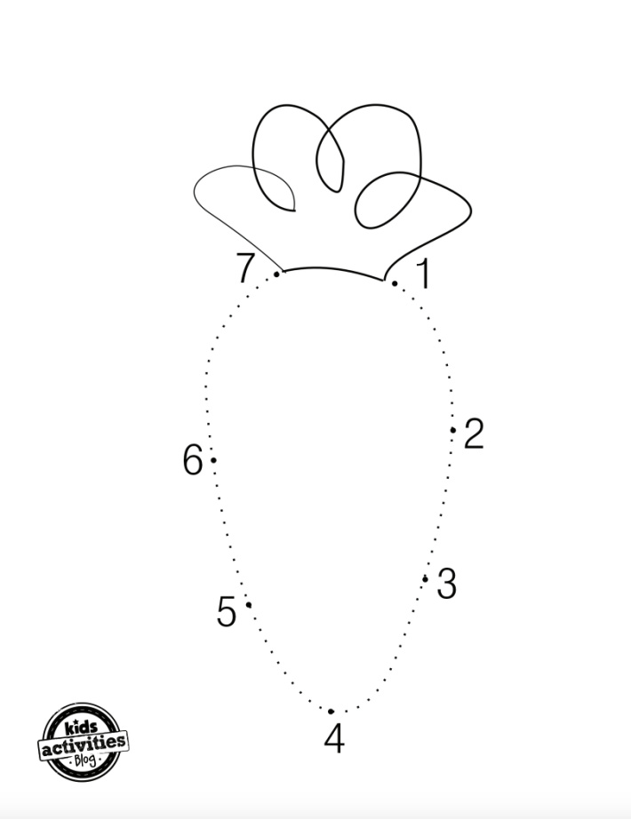 Free carrot for bunny dot to dot worksheet for kids - Kids Activities Blog