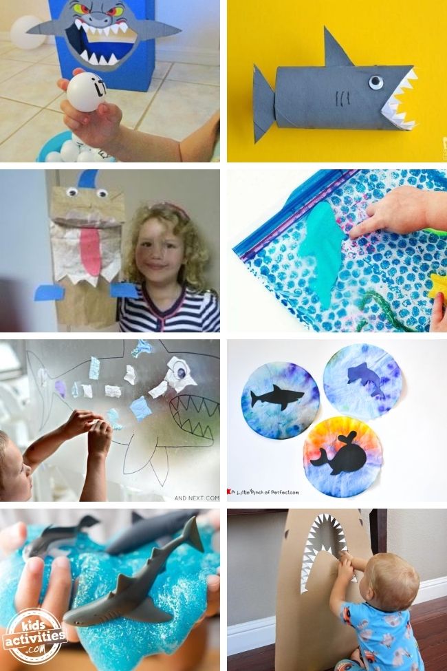 collage of shark craft for preschool - easy crafts for kids