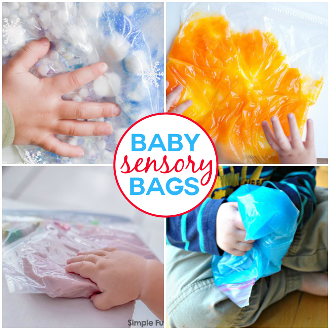 sensory bags for toddlers with salt dough, pom poms, slime, and gelatin 