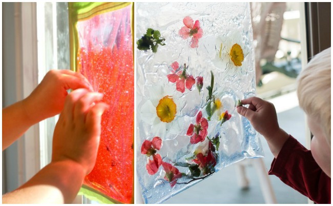 sensory bag ideas with watermelon seeds and flowers
