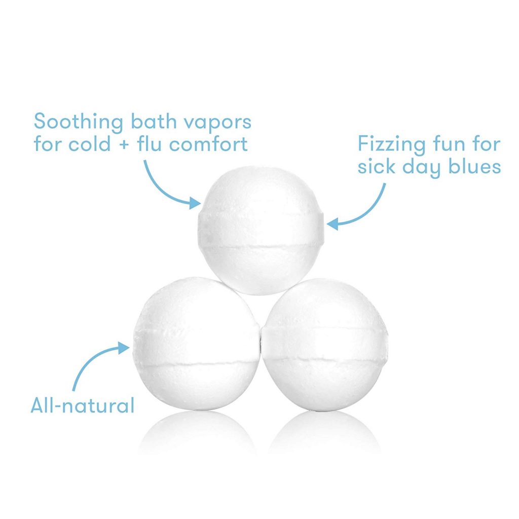 baby bath bombs - soothing bath vapors for cold + flu comfort, fizzing fun for sick day blues, all natural
