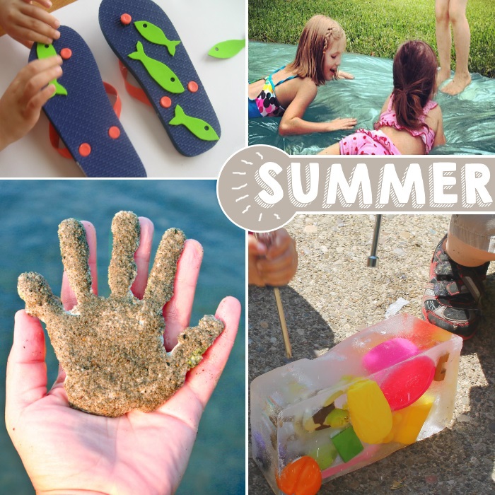 fun ideas for summer with sand, fish, water balloons, and water blobs.