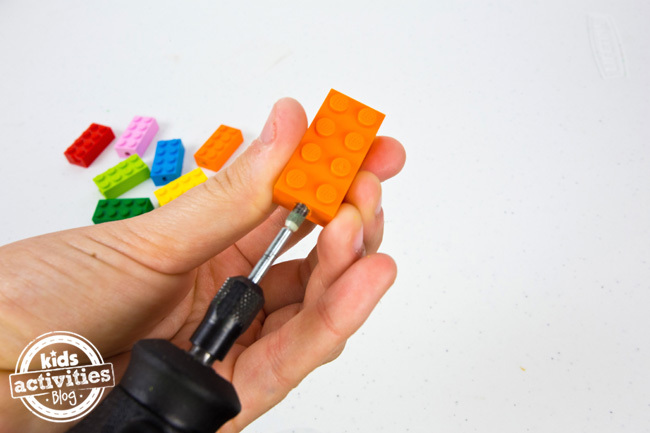 LEGO Bracelet Drilling Hole step 1 - making a LEGO friendship bracelet