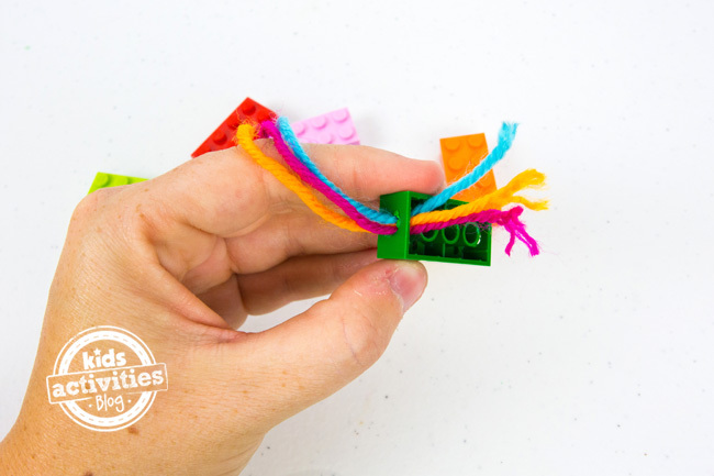 LEGO Bracelet Threading step 2- making a LEGO friendship bracelet
