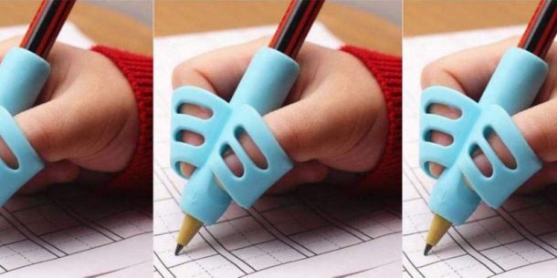 Pencil grip with small fingers writing using the pencil writing tool