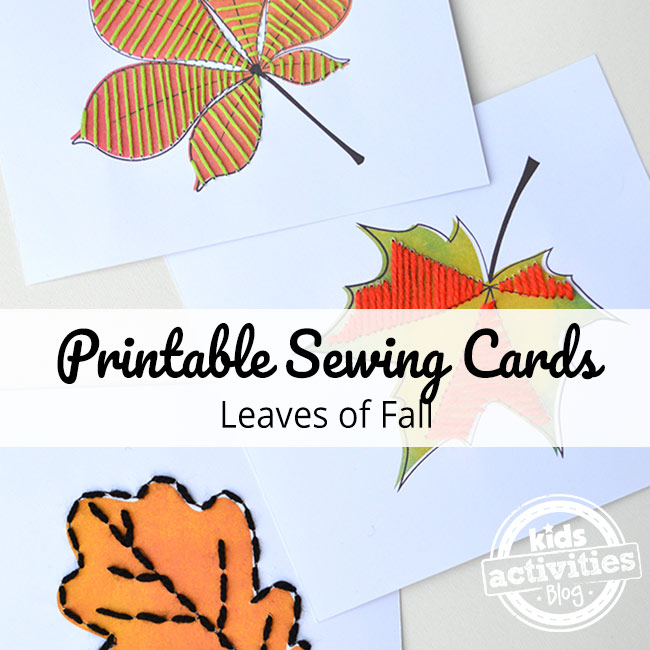 Printable leaf sewing cards craft for kids to download, print and sew