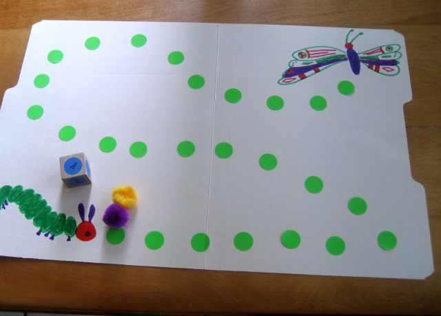 Caterpillar game for kids: Cute file folder game to make