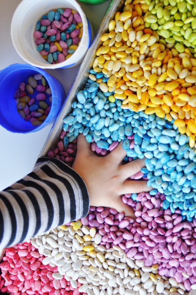 scented rainbow beans for sensory play