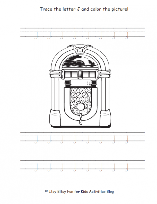 trace the lowercase letter j and color the picture