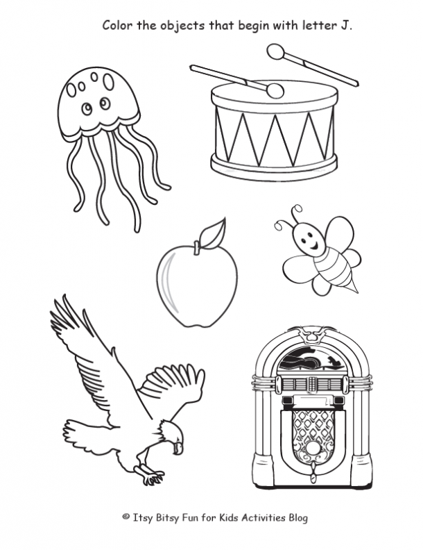 color the objects that begin with letter j