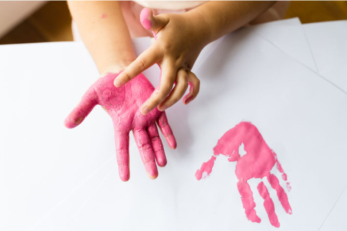 Making handprint art with kids at home or classroom
