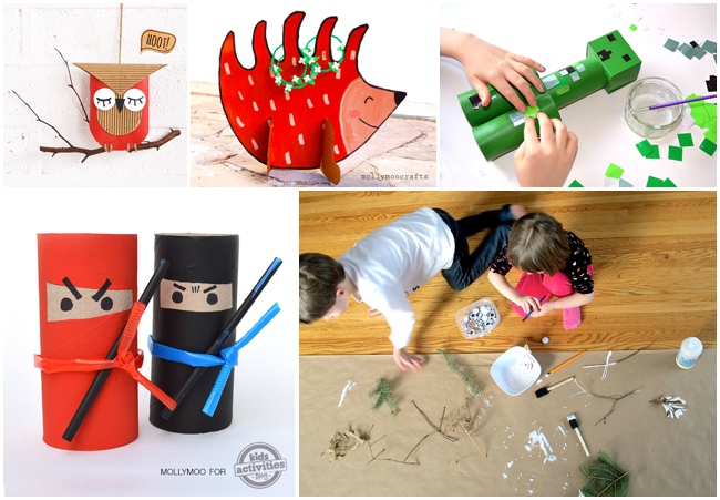 winter indoor activities - crafts for kids - owl, porcupine, minecraft, ninjas and nature art