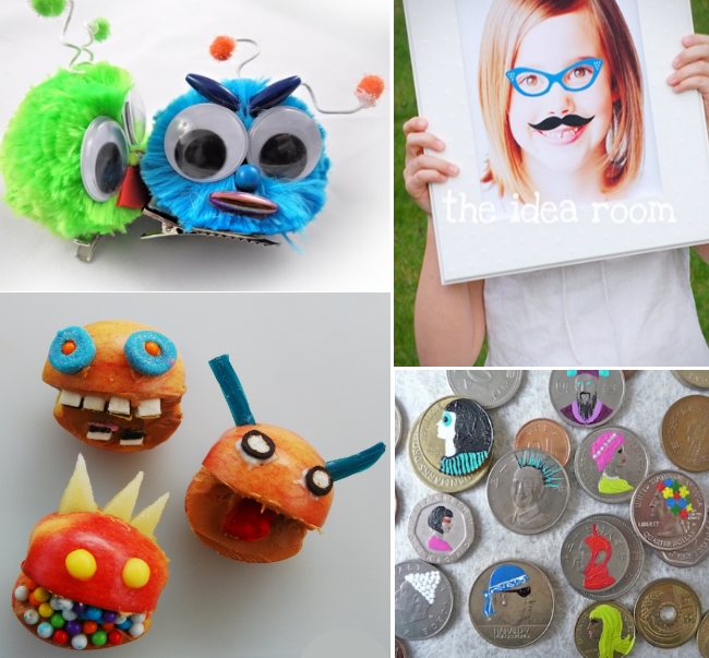 Silly crafts for toddlers like monster apples and painted coins.