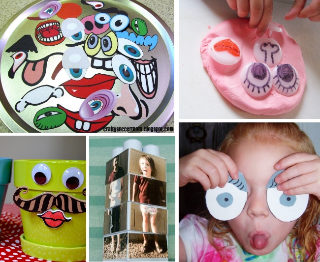 Goofy activities that will make your kids giggle like mr. playdough head, fake paper eyes, silly garden pots with googly eyes.