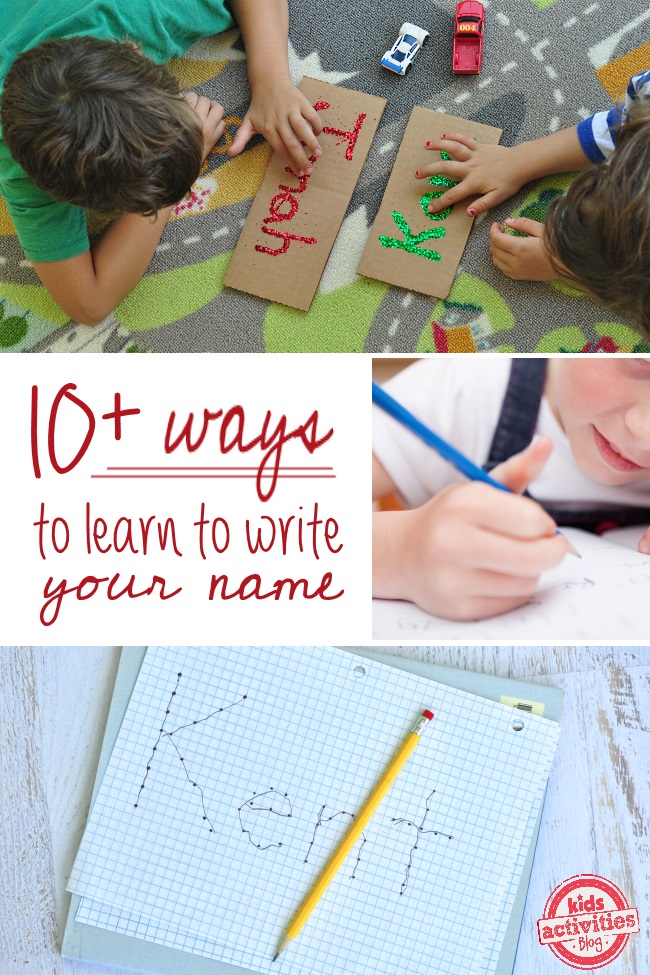 Name activities for preschool kids like connecting dots and glitter and glue writing.