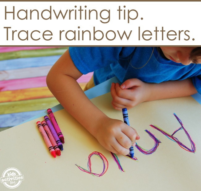 Cool ways to write your name using blue crayons, orange, pink, and purple, and red.