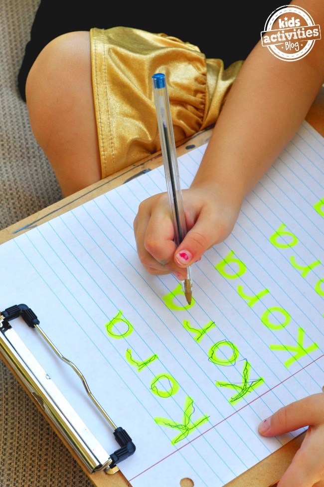 Name writing doesn\'t have to be hard. First write your childs name with highlighter then trace it