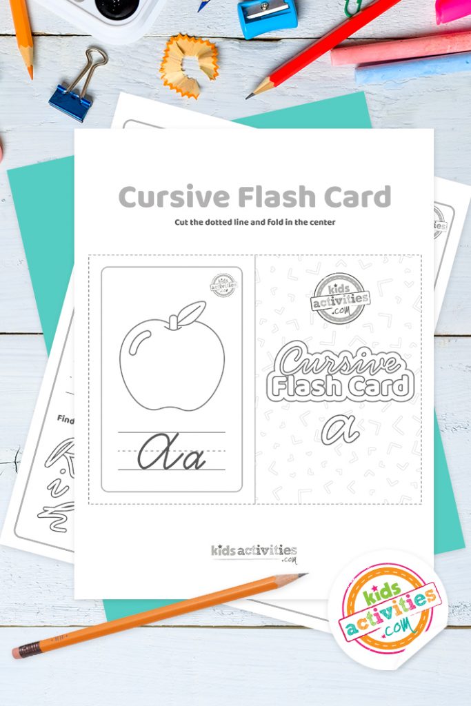 Printable Cursive flashcard and writing practice for letter a pdf with pencil