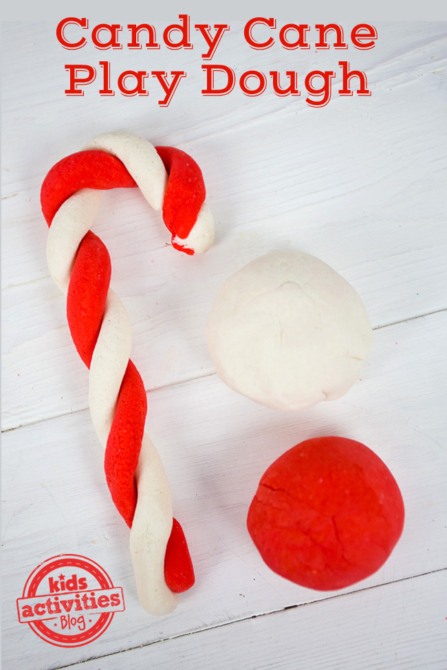 This red and white play dough is one of our many candy cane activities for toddlers.