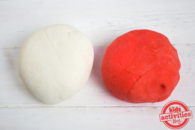 The white play dough ball and red playdough ball are easy to make.