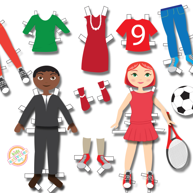 Dress up paper dolls and fancy outfits with sports gear