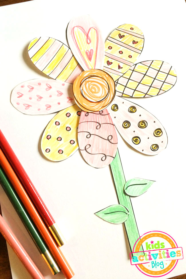 Printable Spring Flower Coloring Craft designed by Jen Goode