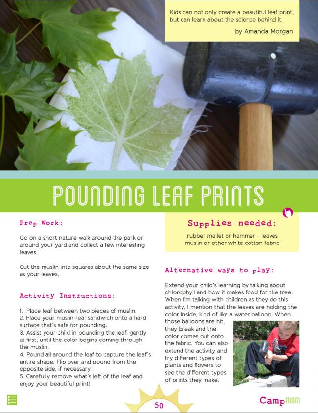 Camp Mom - Nature theme - Pounding leaf prints - Kids Activities Blog - pdf page from Camp mom with instructions on pounding leaf prints