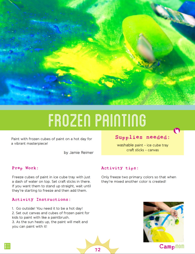 Camp Mom Art Ideas - Frozen Painting - Kids Activities Blog - pdf shown of page 72 in Camp Mom frozen painting instructions