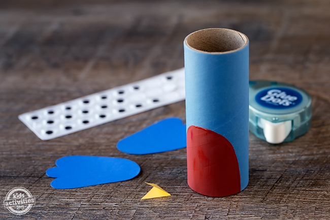 Cardboard Roll Bluebird with construction paper, tape, and googly eyes