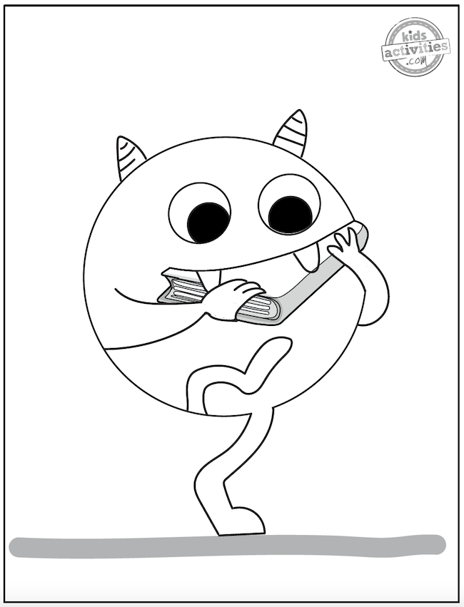 Nibbles the book monster coloring page of Nibbles chomping on a book