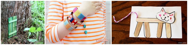 30 Children\'s Popsicle Stick Crafts for kids - three shown including bracelets